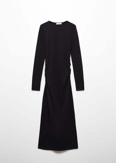  Mango Kadın Yandan Büzgülü Detaylı Elbise Siyah