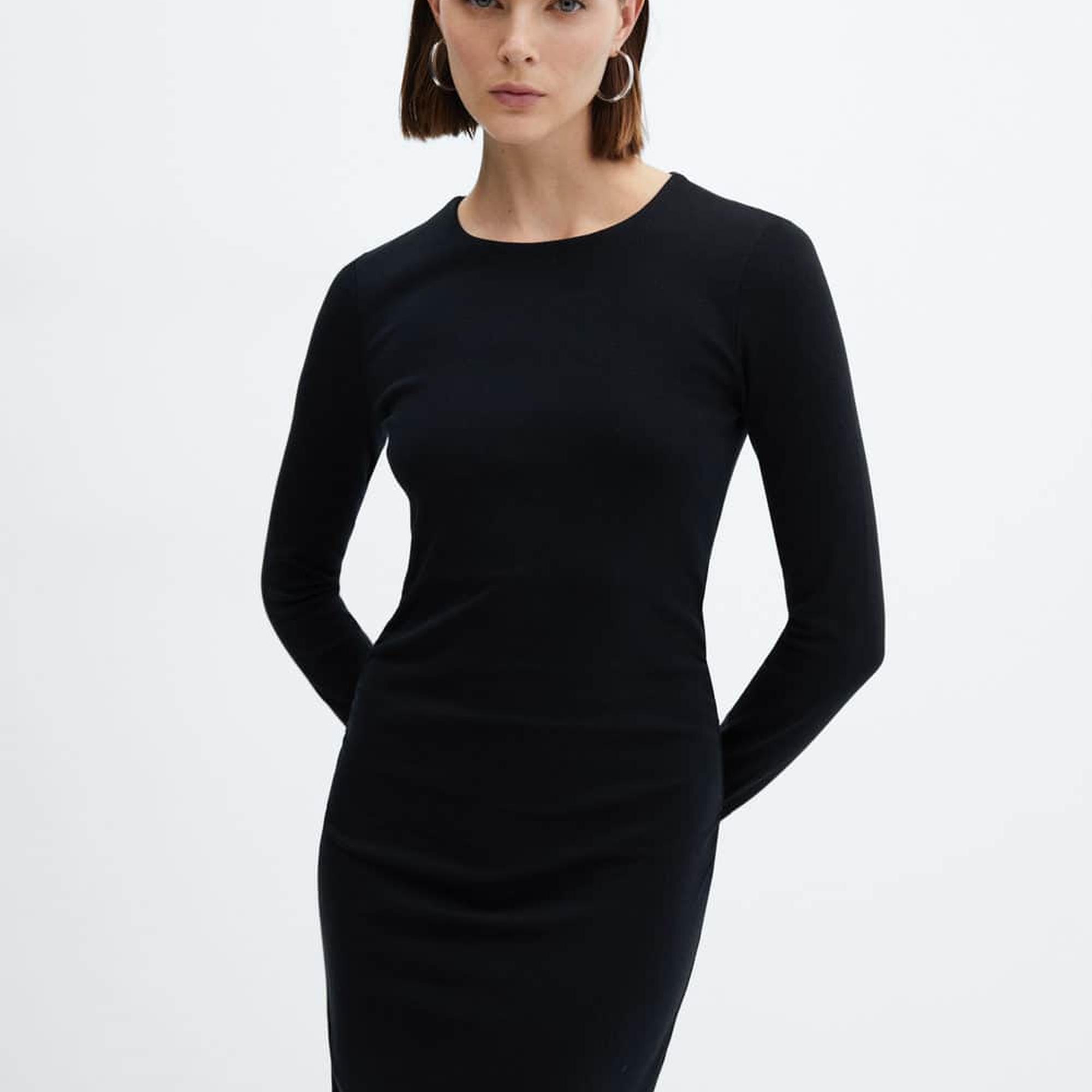 Mango Kadın Yandan Büzgülü Detaylı Elbise Siyah