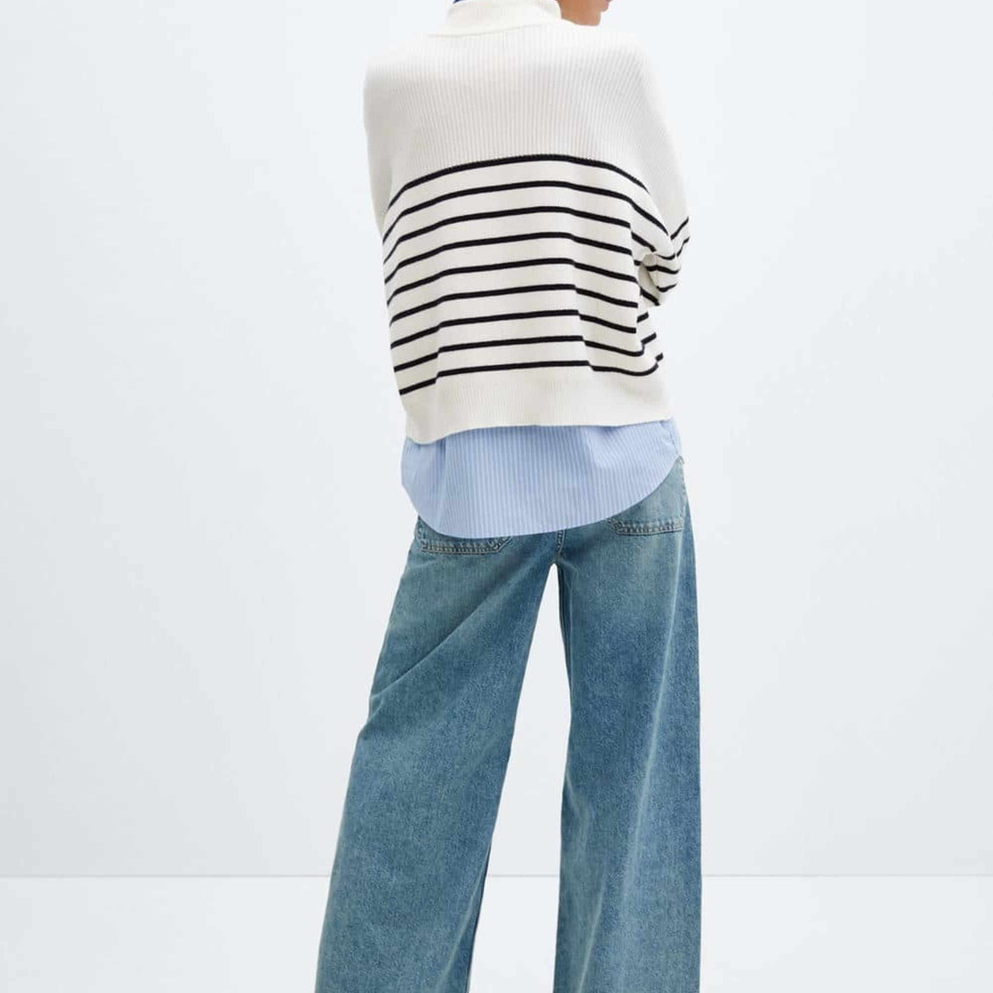 Mango Kadın Fermuarlı Çizgili Kazak Lacivert