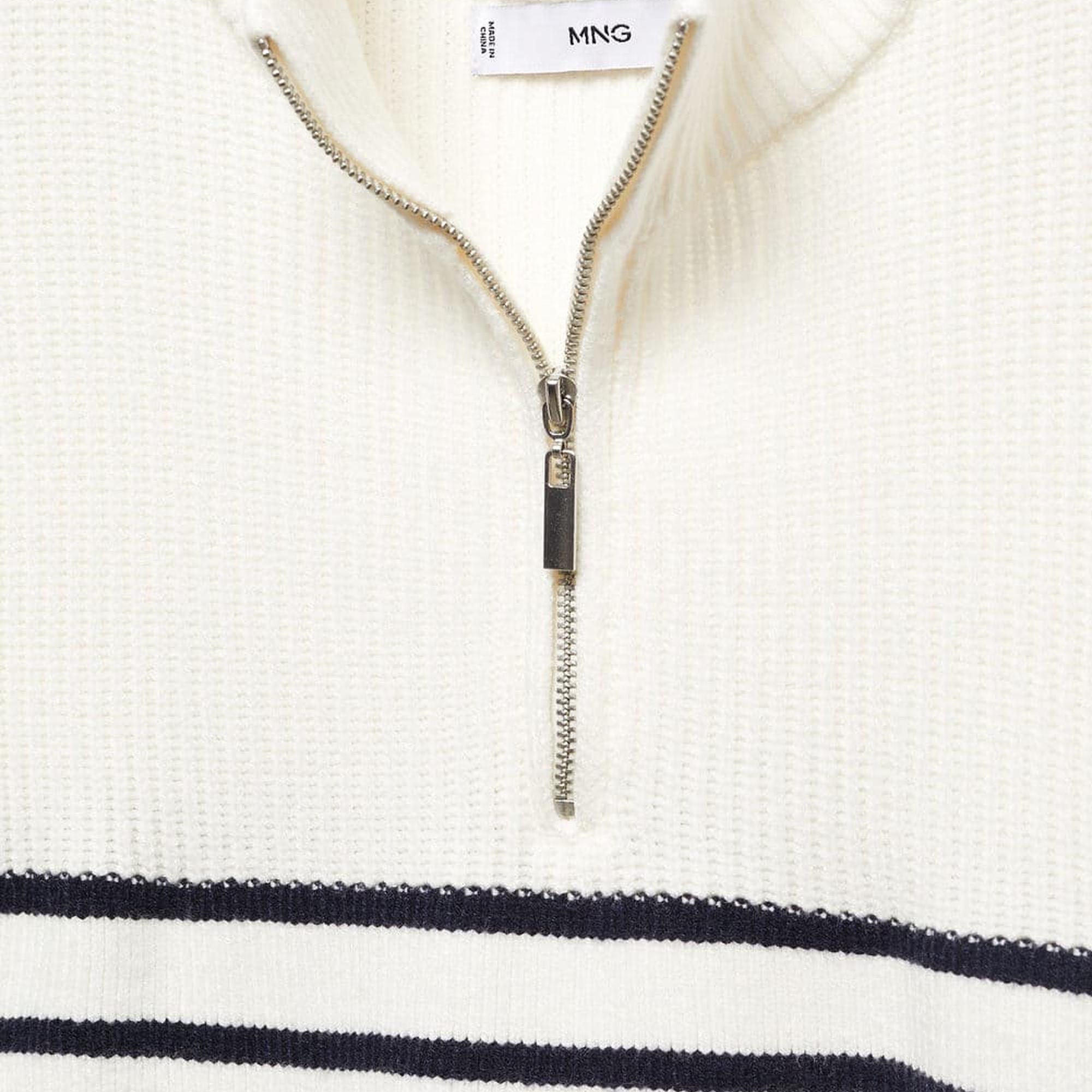 Mango Kadın Fermuarlı Çizgili Kazak Lacivert