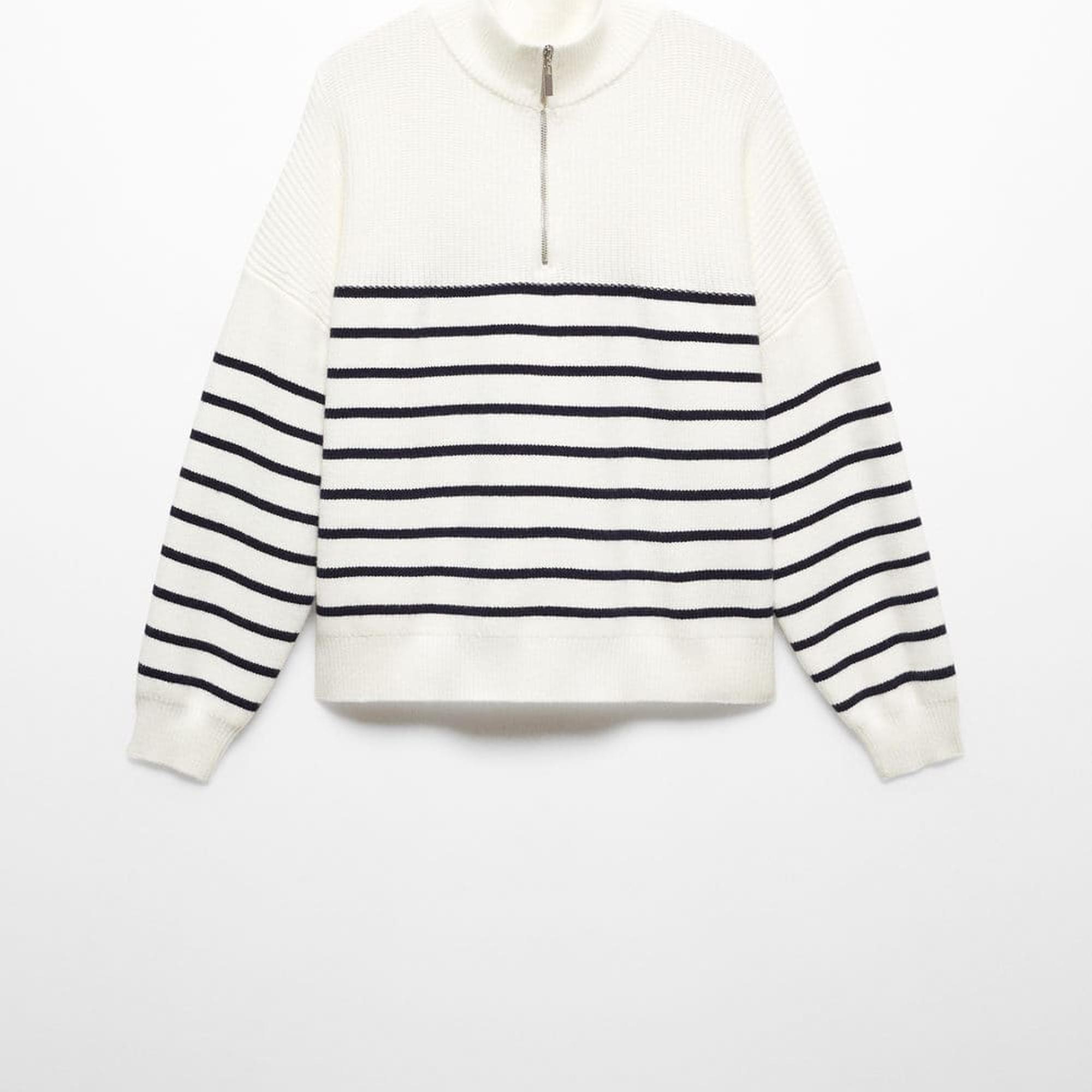 Mango Kadın Fermuarlı Çizgili Kazak Lacivert