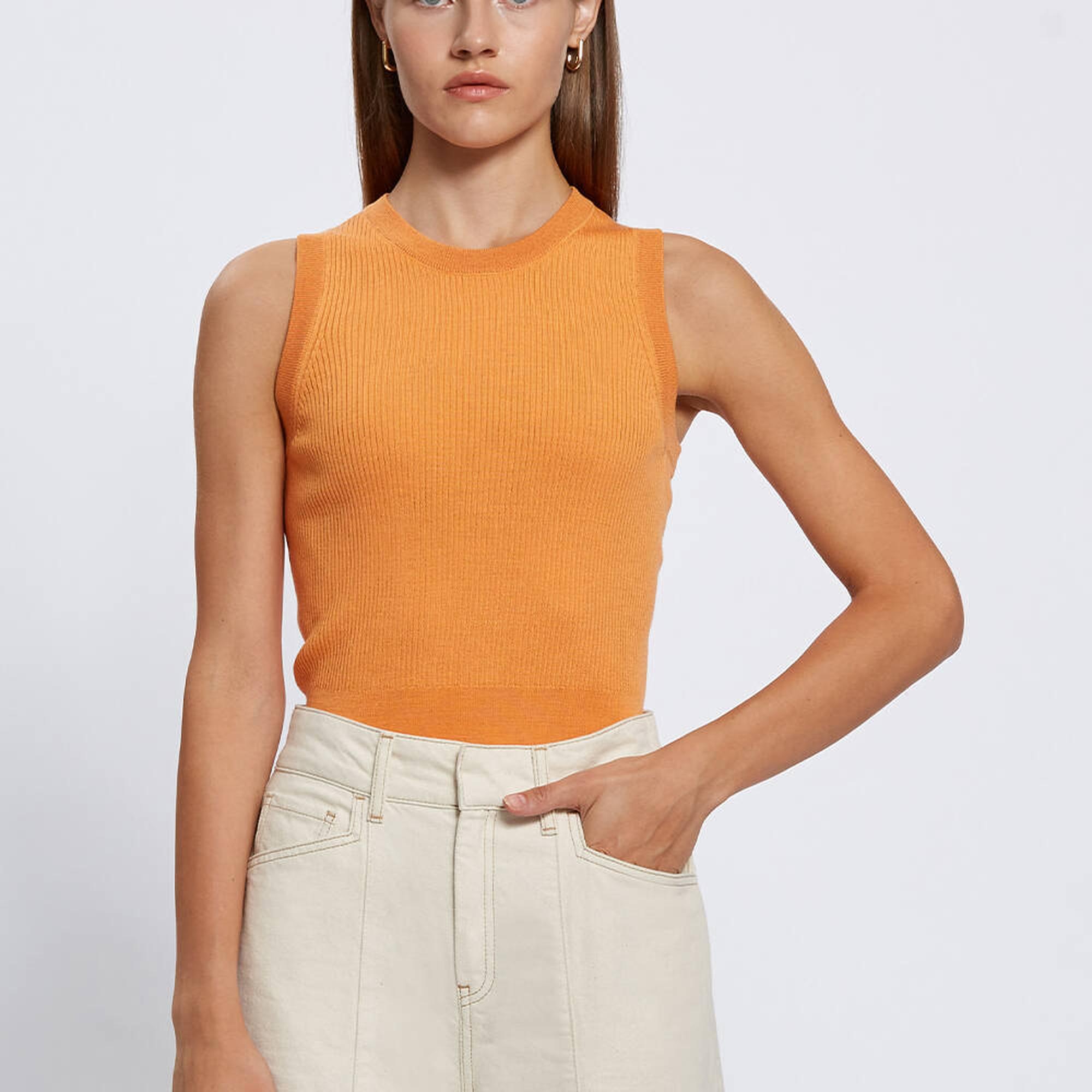 Knitss Extrafıne Merino Yün Kolsuz Turuncu Triko Üst