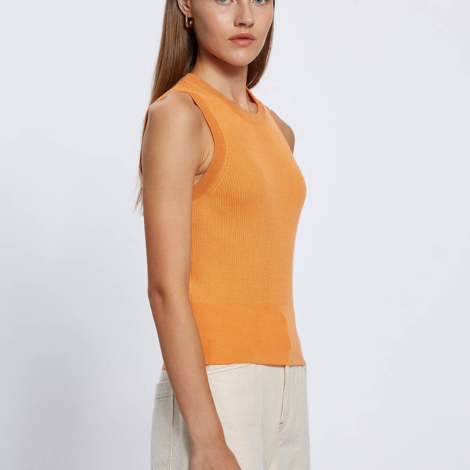 Knitss Extrafıne Merino Yün Kolsuz Turuncu Triko Üst