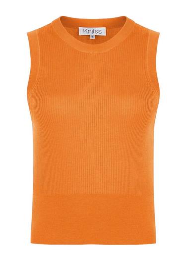  Knitss Extrafıne Merino Yün Kolsuz Turuncu Triko Üst