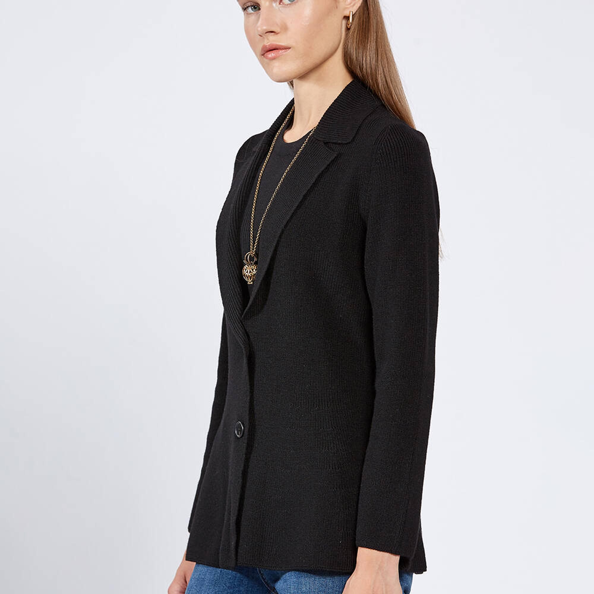 Knitss Extrafıne Merino Yün Siyah Triko Ceket