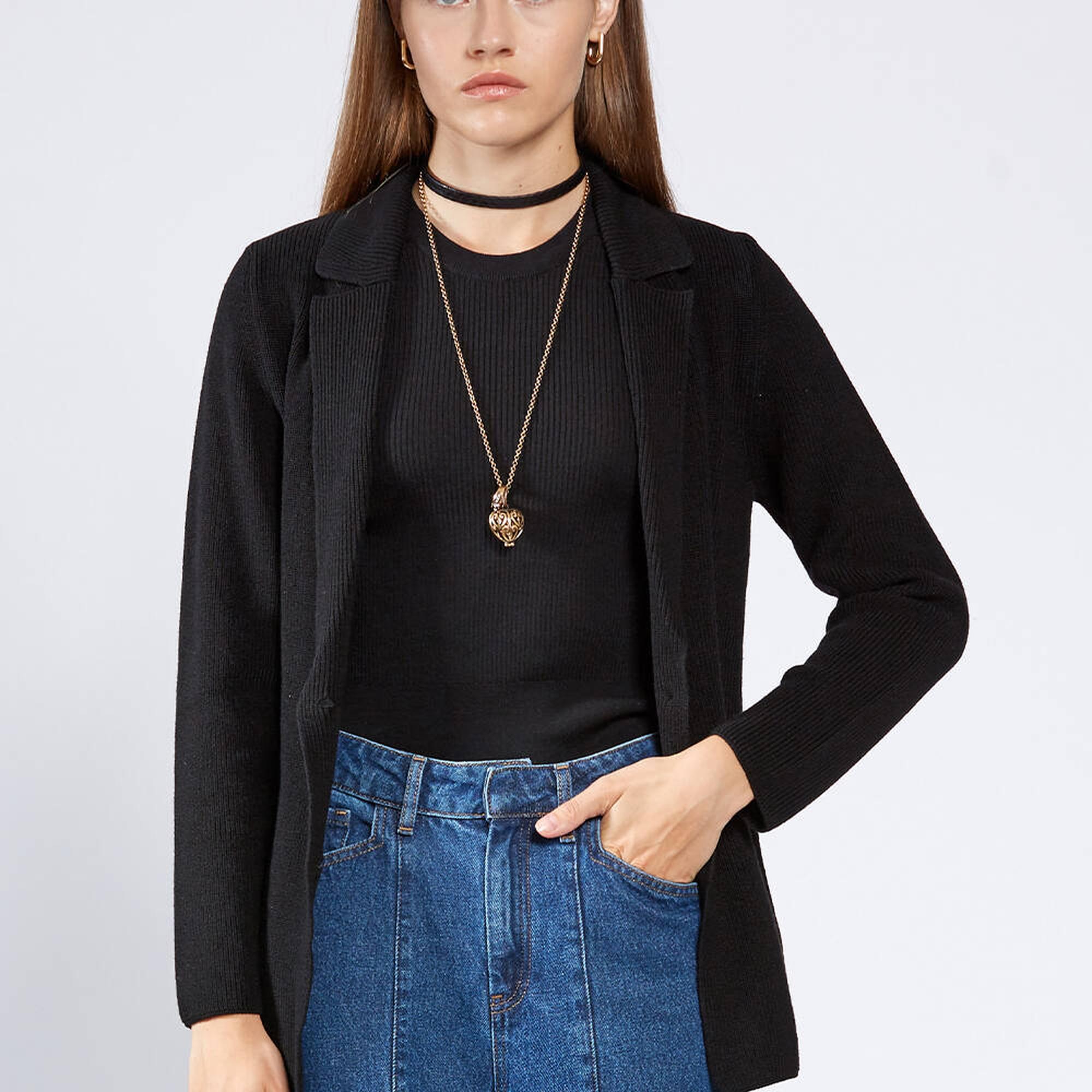 Knitss Extrafıne Merino Yün Siyah Triko Ceket