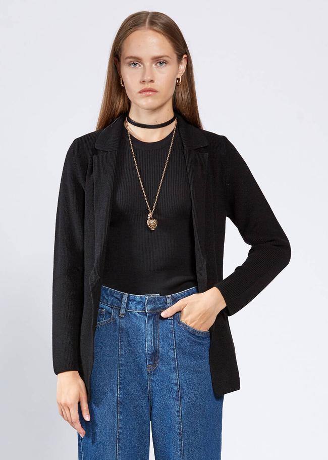  Knitss Extrafıne Merino Yün Siyah Triko Ceket