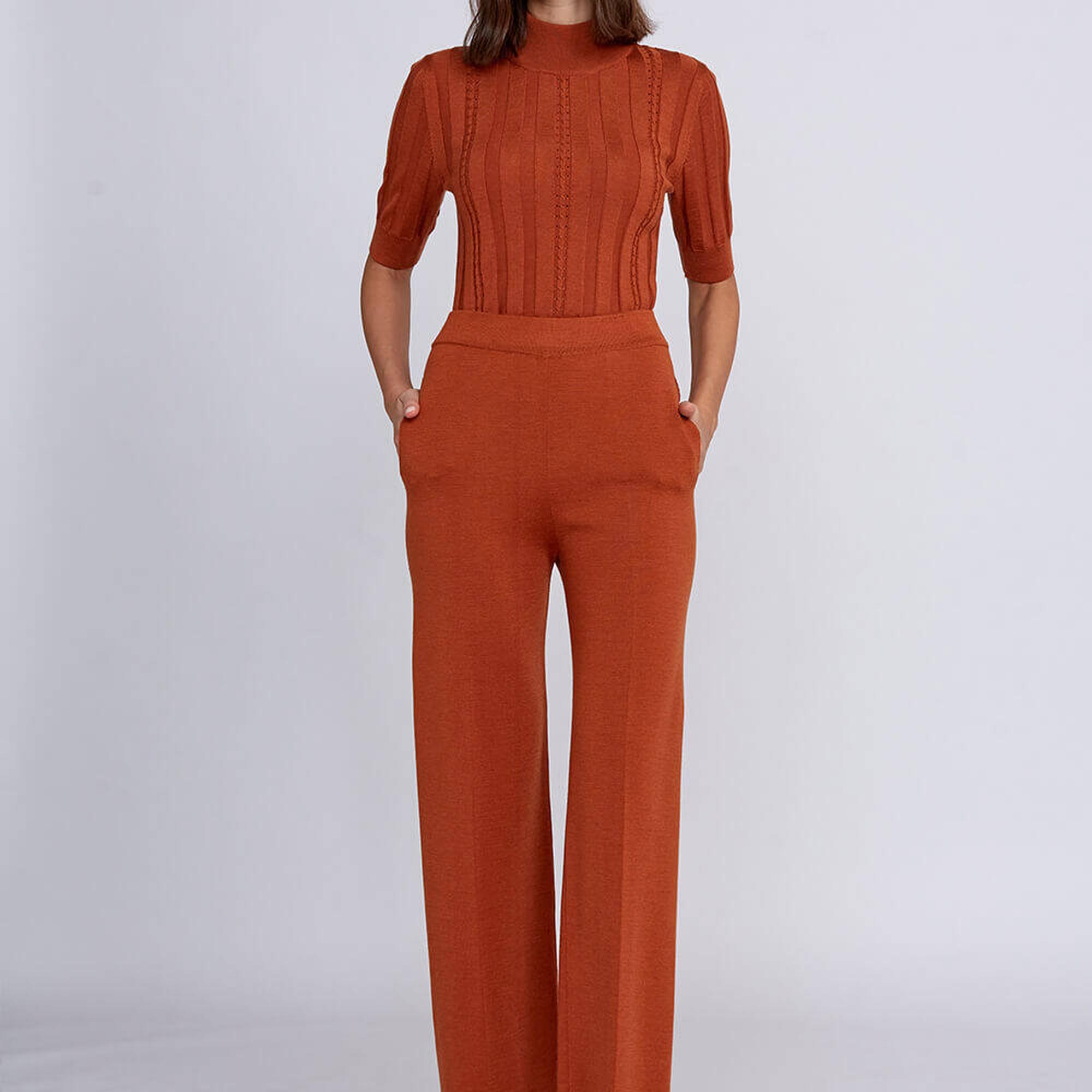 Knitss Cep Detaylı Turuncu Merino Yün Triko Pantolon