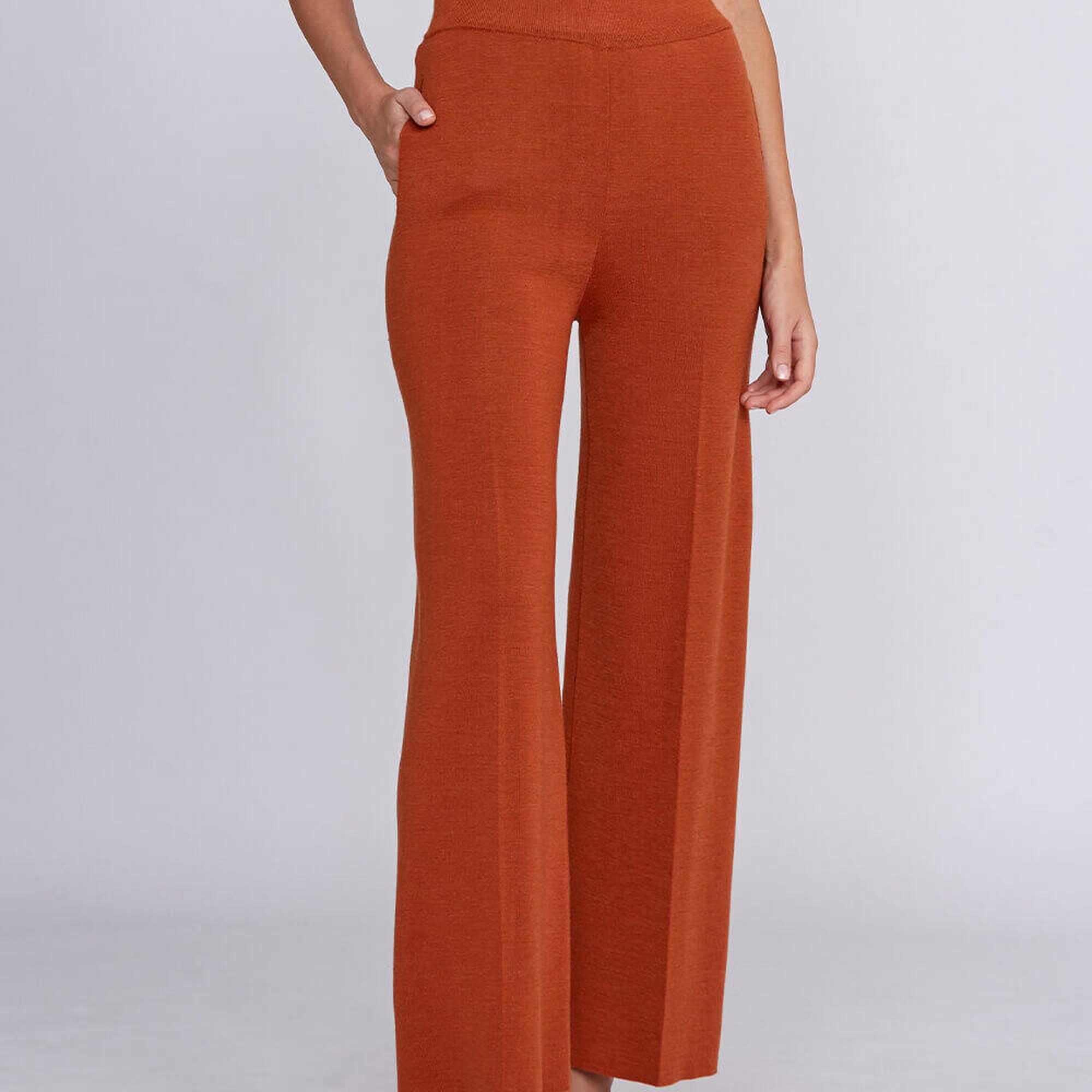 Knitss Cep Detaylı Turuncu Merino Yün Triko Pantolon