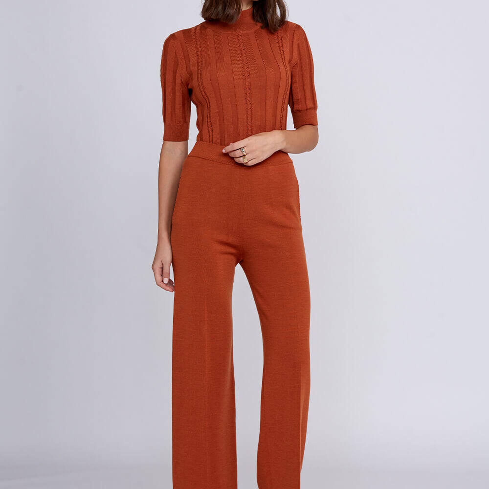 Knitss Cep Detaylı Turuncu Merino Yün Triko Pantolon