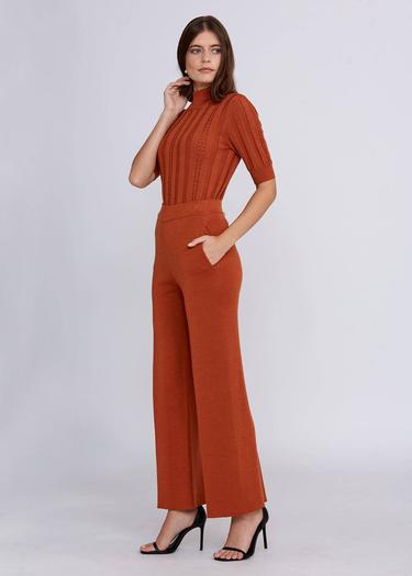  Knitss Cep Detaylı Turuncu Merino Yün Triko Pantolon