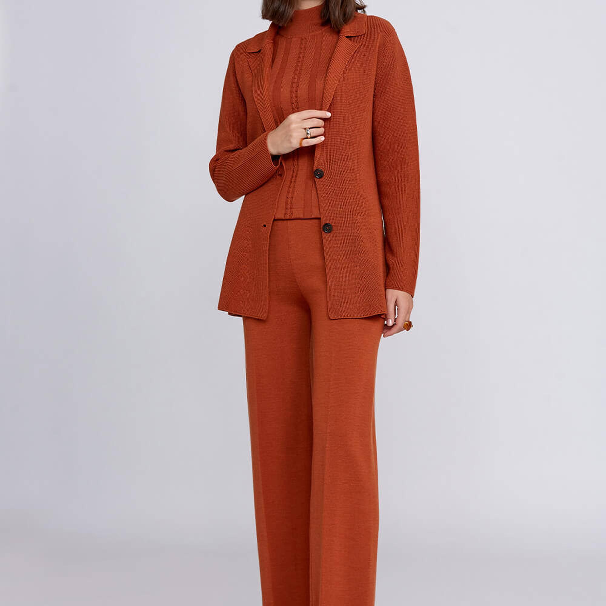 Knitss Extrafıne Merino Yün Turuncu Triko Ceket