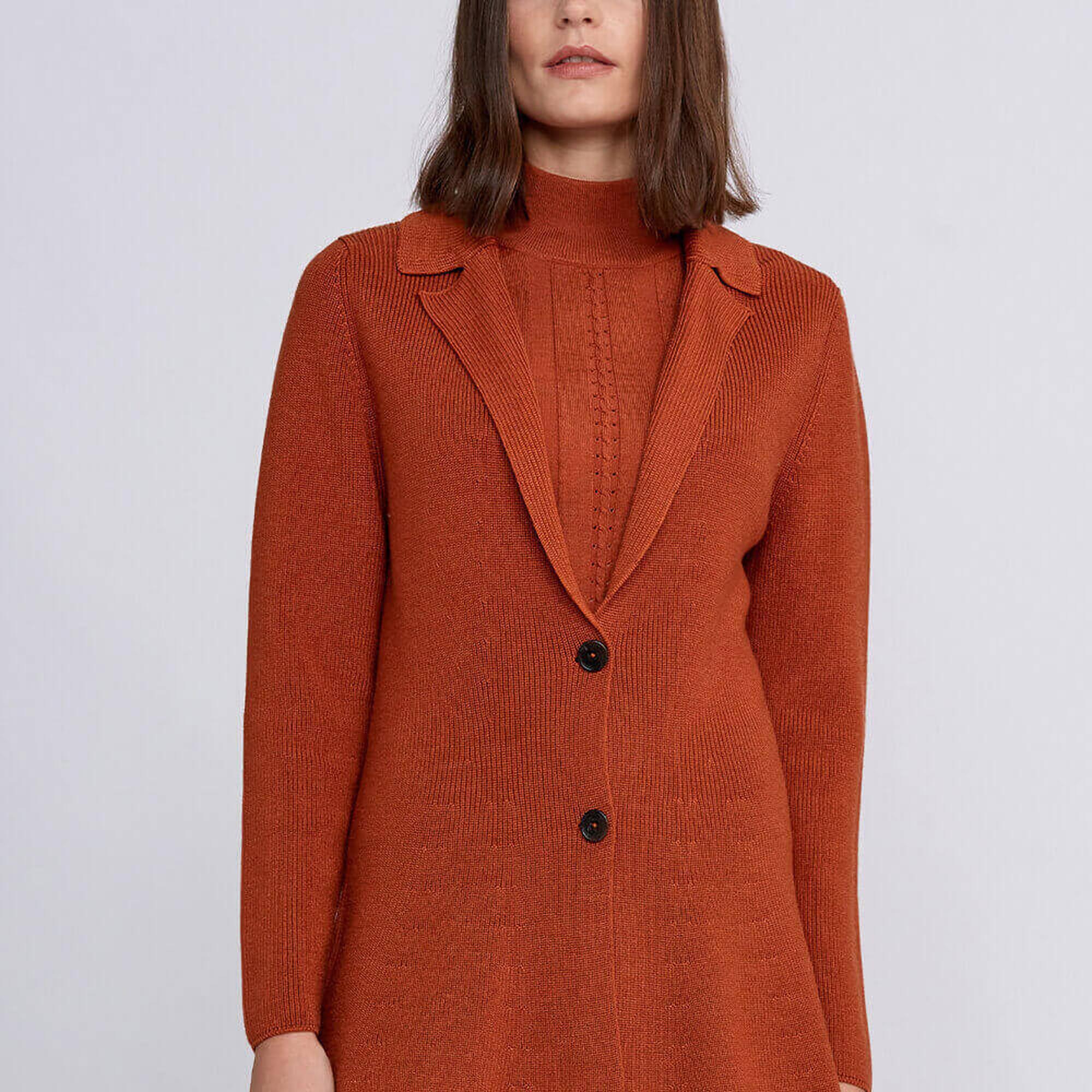 Knitss Extrafıne Merino Yün Turuncu Triko Ceket