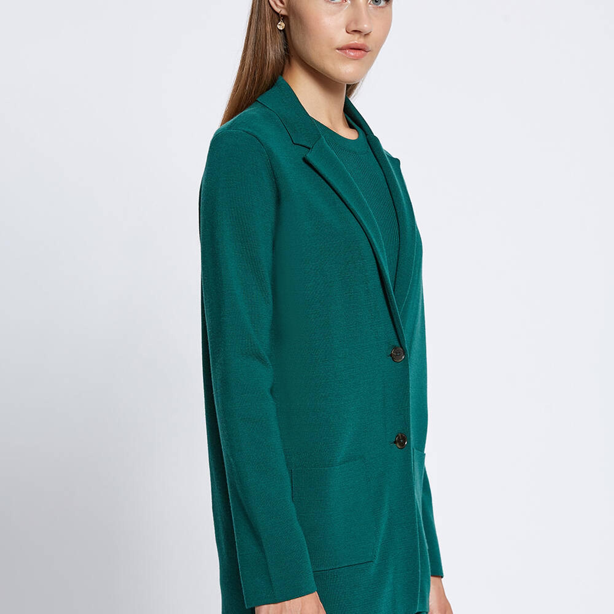 Knitss Extrafıne Merino Yün Yeşil Triko Blazer Ceket