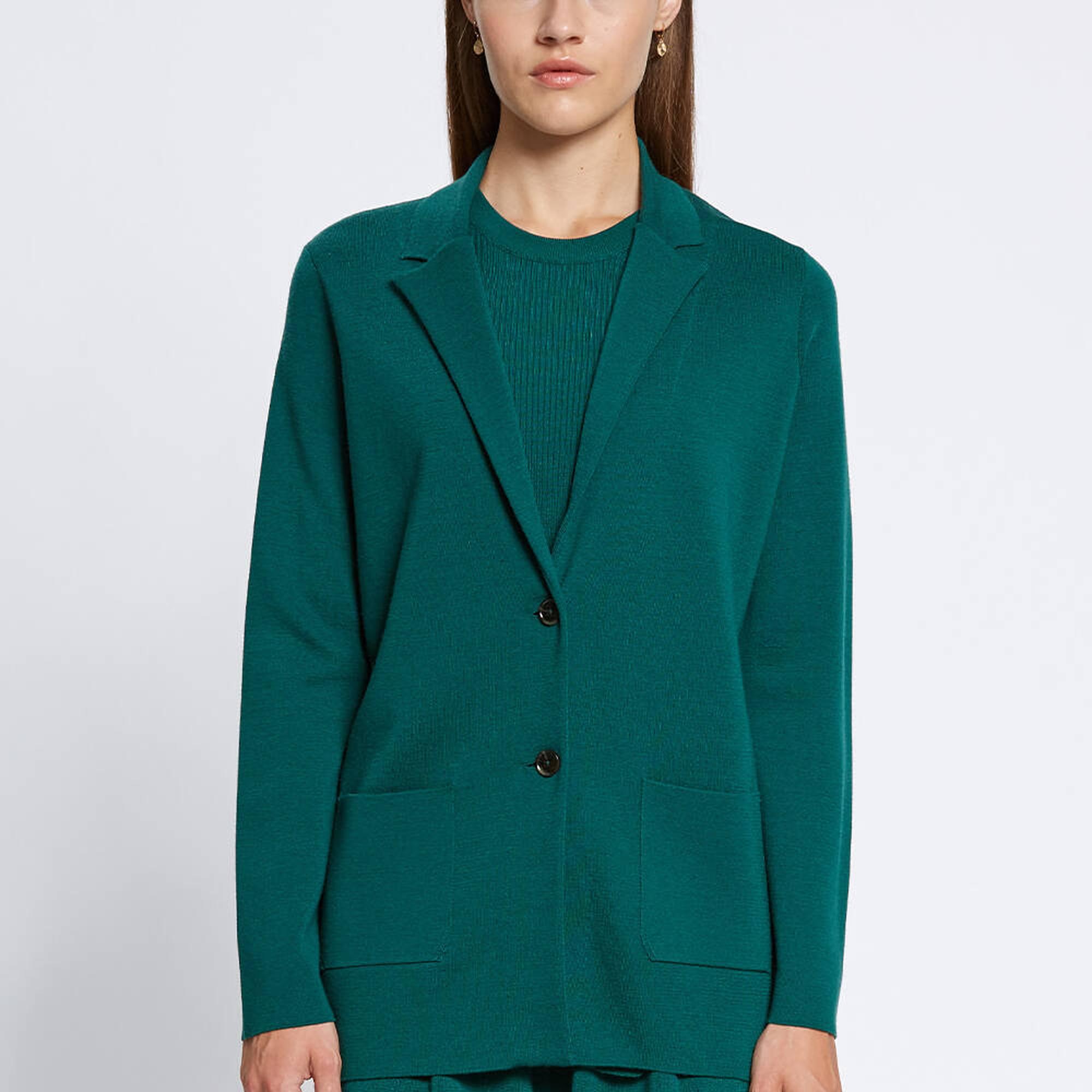 Knitss Extrafıne Merino Yün Yeşil Triko Blazer Ceket