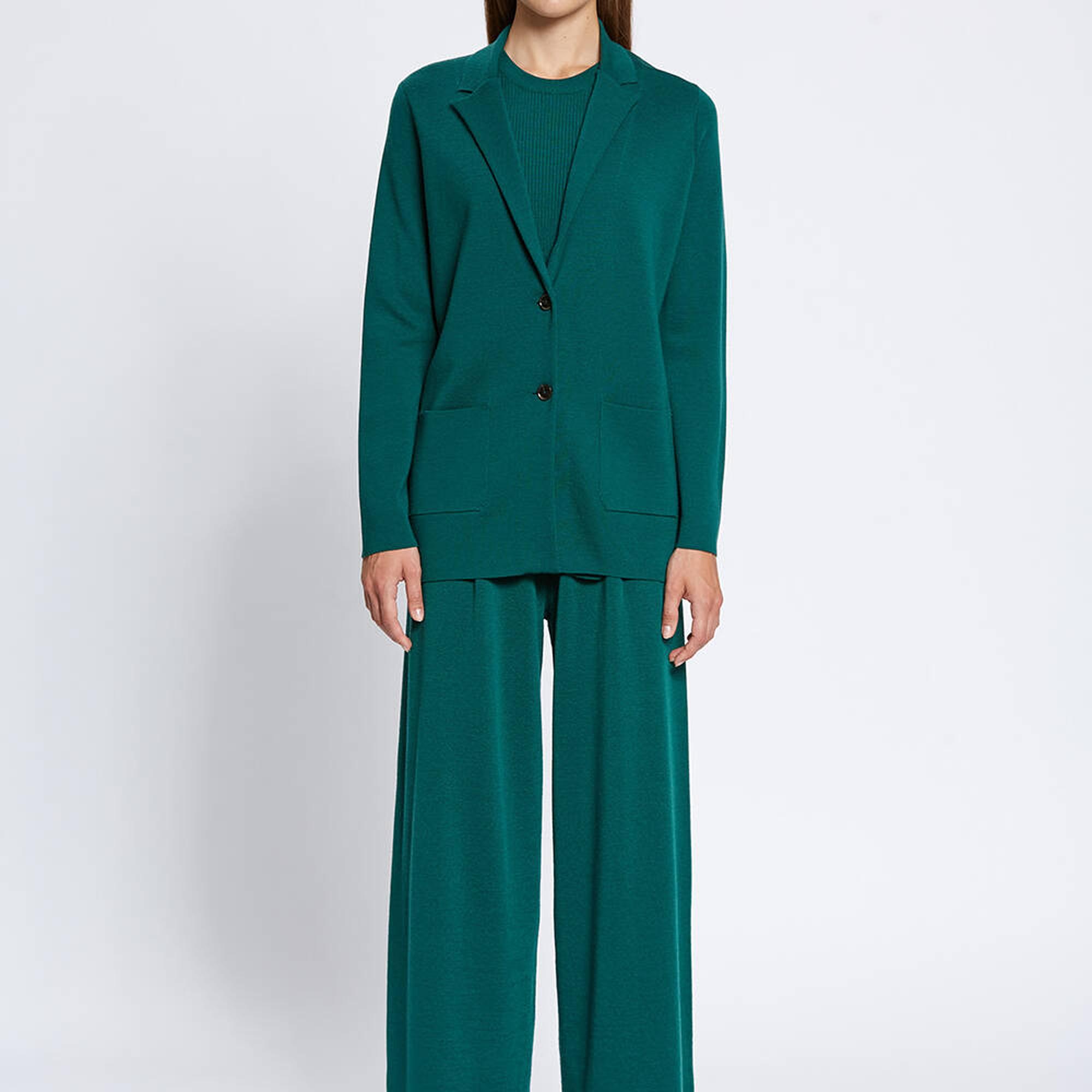 Knitss Extrafıne Merino Yün Yeşil Triko Blazer Ceket