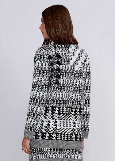  Knitss Geometrik Kaz Ayağı Desenli Siyah Beyaz Triko Hırka