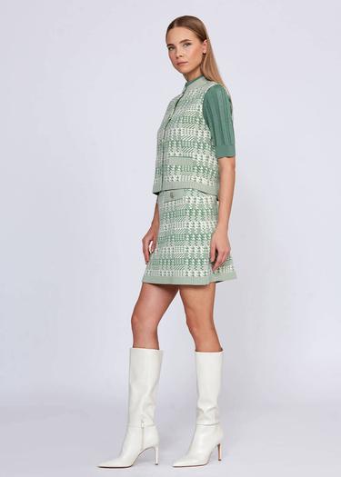  Knitss Geometrik Kaz Ayağı Desenli Yeşil Krem Triko Yelek