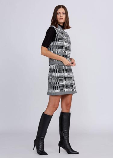  Knitss Geometrik Kaz Ayağı Desenli Siyah Beyaz Triko Yelek