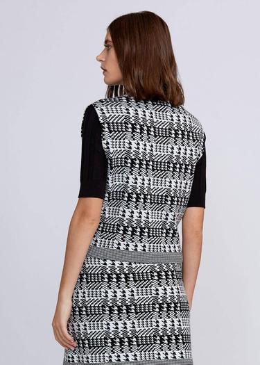 Knitss Geometrik Kaz Ayağı Desenli Siyah Beyaz Triko Yelek