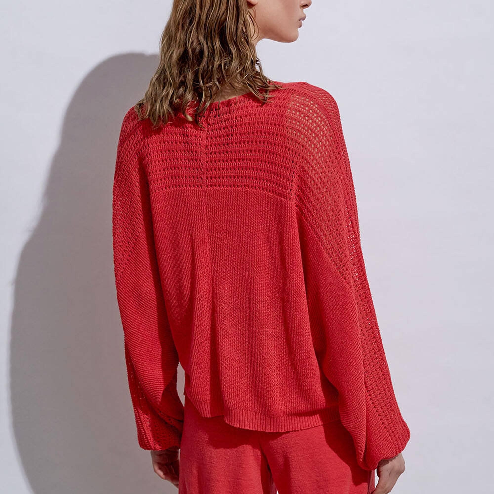 Knitss Deniz Kabuğu Düğmeli Mercan Keten Triko Hırka