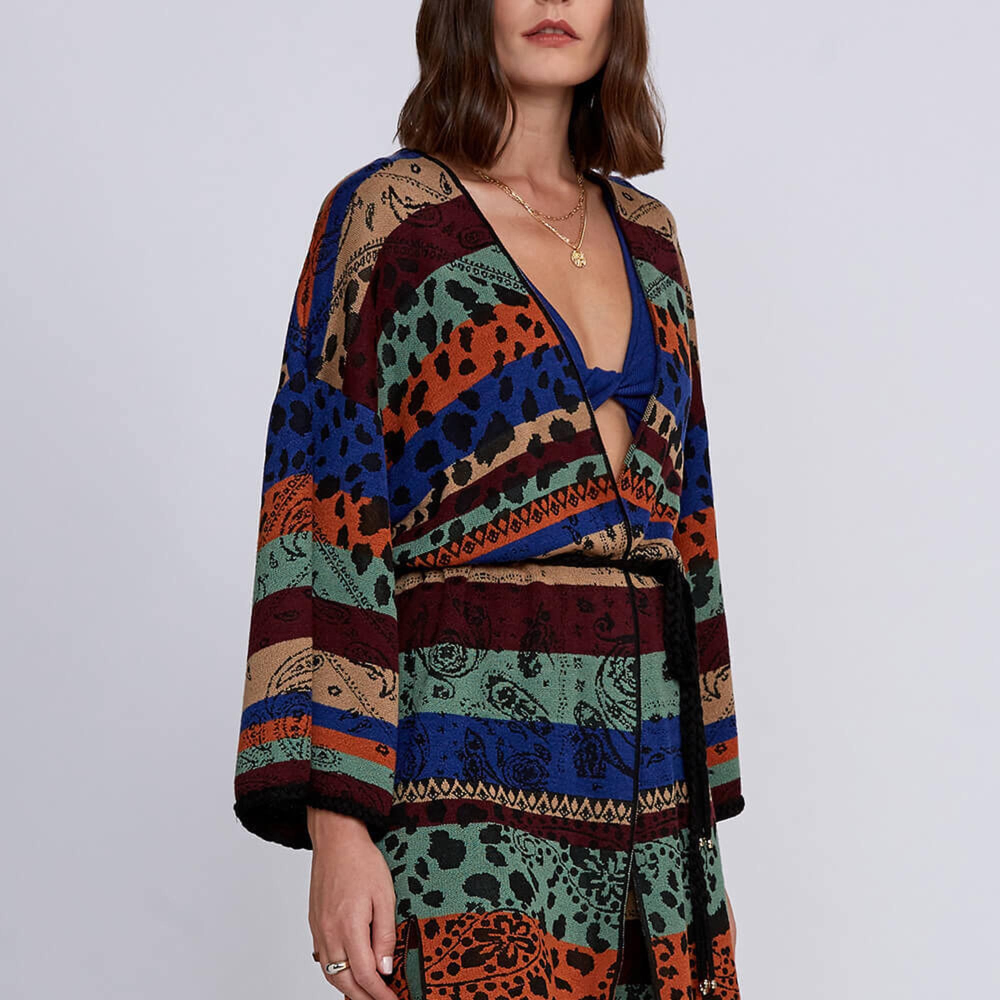 Knitss Desenli Merino Yün Karışımlı Triko Kimono