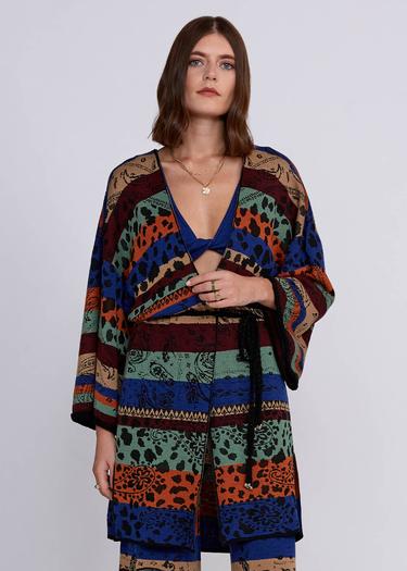  Knitss Desenli Merino Yün Karışımlı Triko Kimono