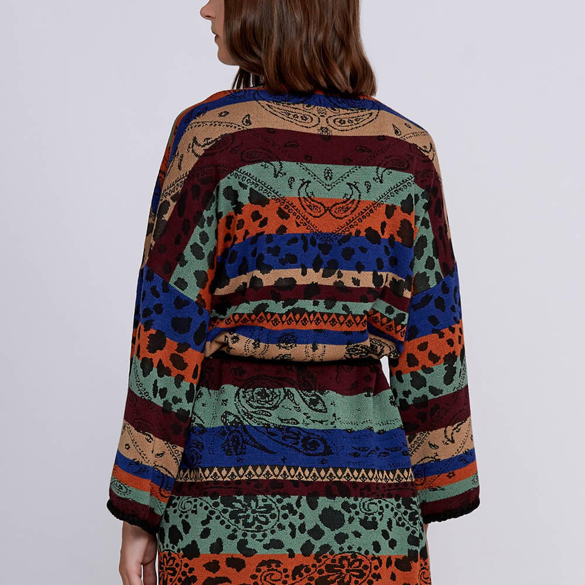 Knitss Desenli Merino Yün Karışımlı Triko Kimono