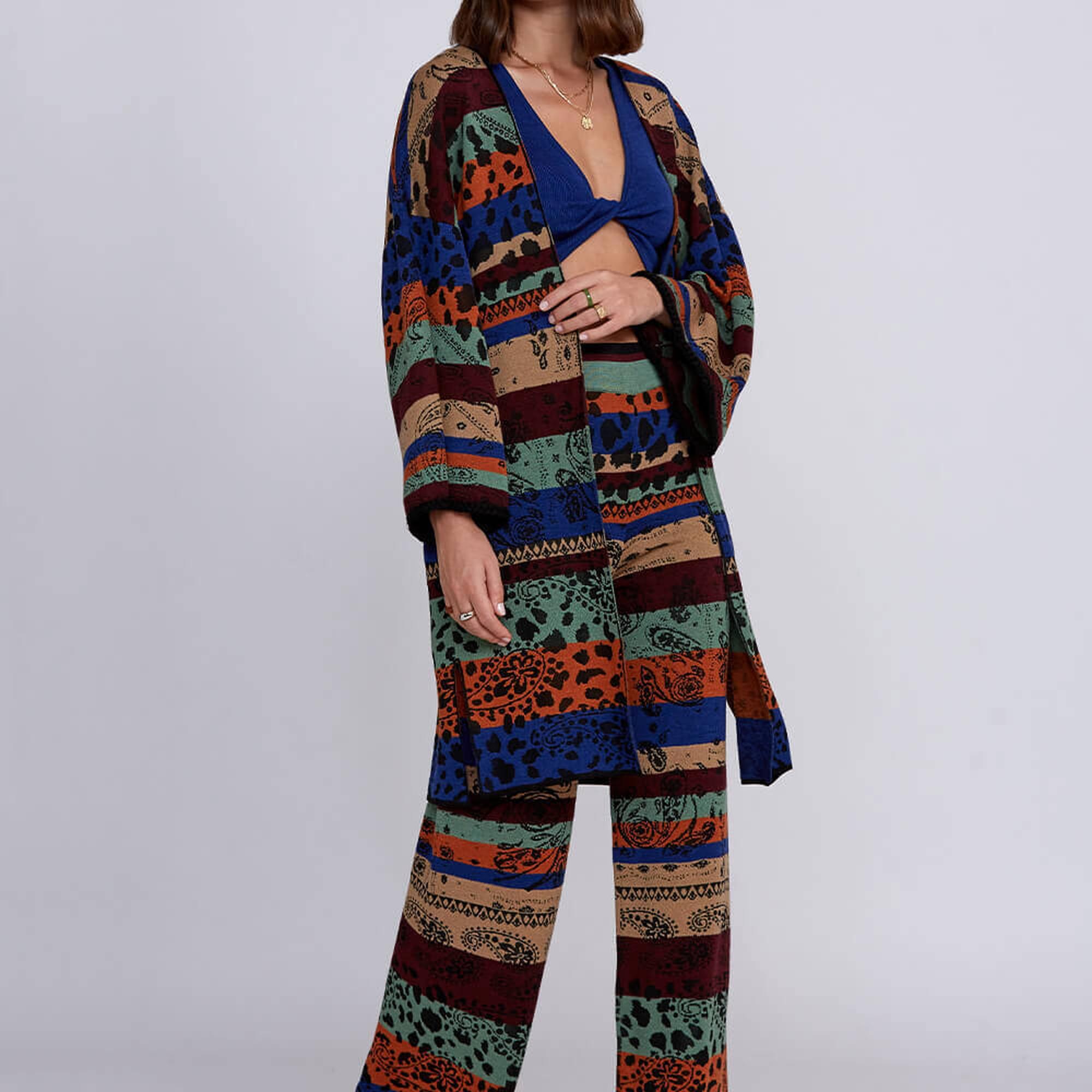 Knitss Desenli Merino Yün Karışımlı Triko Kimono