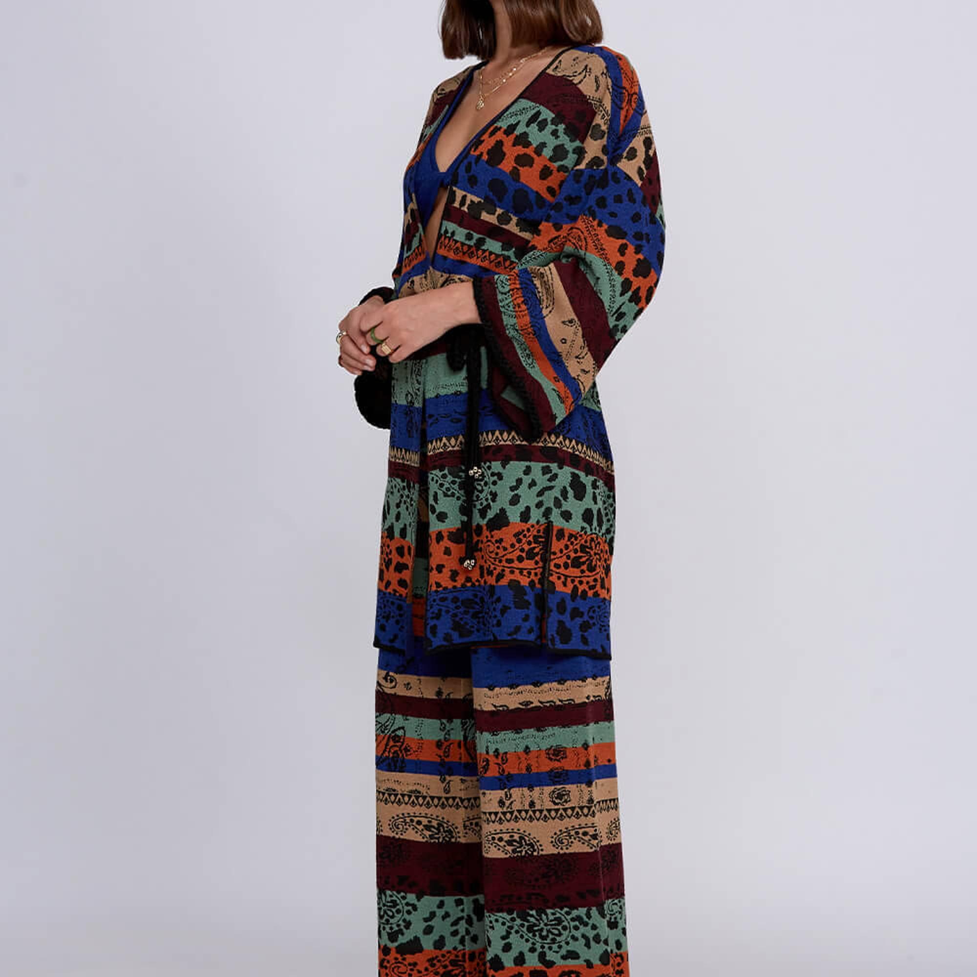 Knitss Desenli Merino Yün Karışımlı Triko Kimono