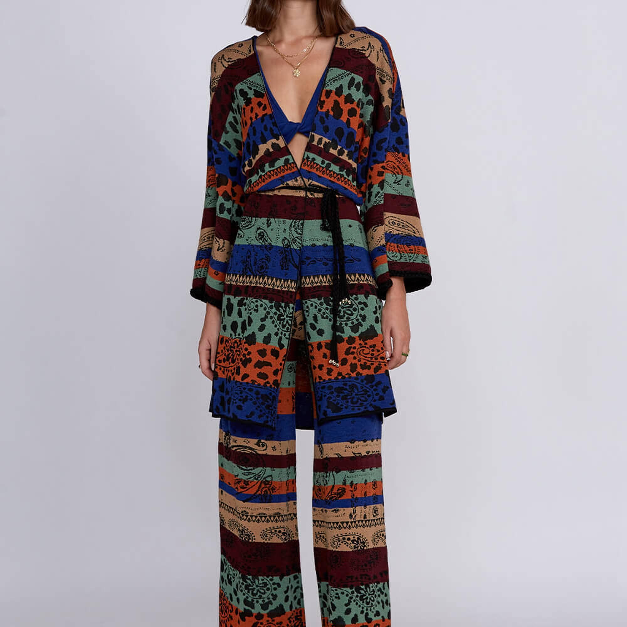 Knitss Desenli Merino Yün Karışımlı Triko Kimono