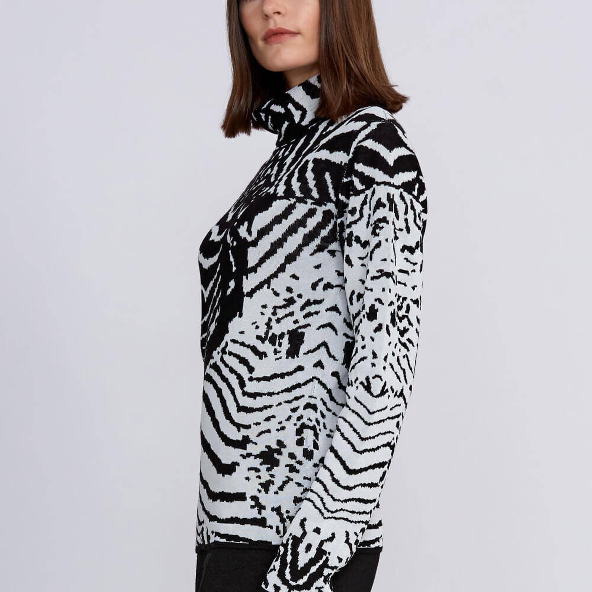 Knitss İntarsia Jakar Desenli Siyah Beyaz Triko