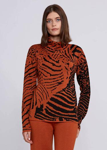  Knitss İntarsia Jakar Desenli Turuncu Siyah Triko