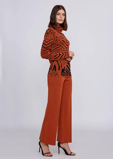  Knitss İntarsia Jakar Desenli Turuncu Siyah Triko