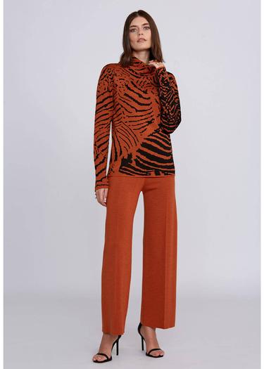  Knitss İntarsia Jakar Desenli Turuncu Siyah Triko