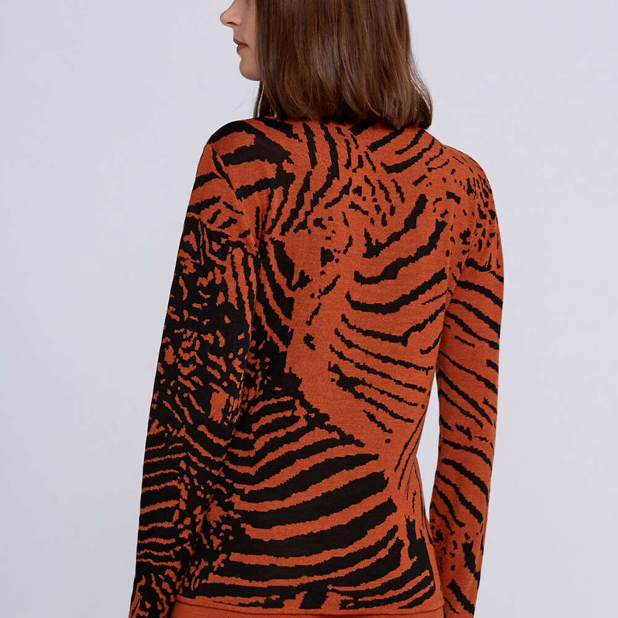 Knitss İntarsia Jakar Desenli Turuncu Siyah Triko