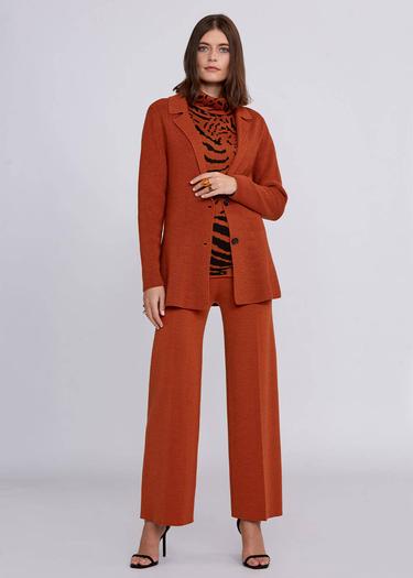  Knitss İntarsia Jakar Desenli Turuncu Siyah Triko