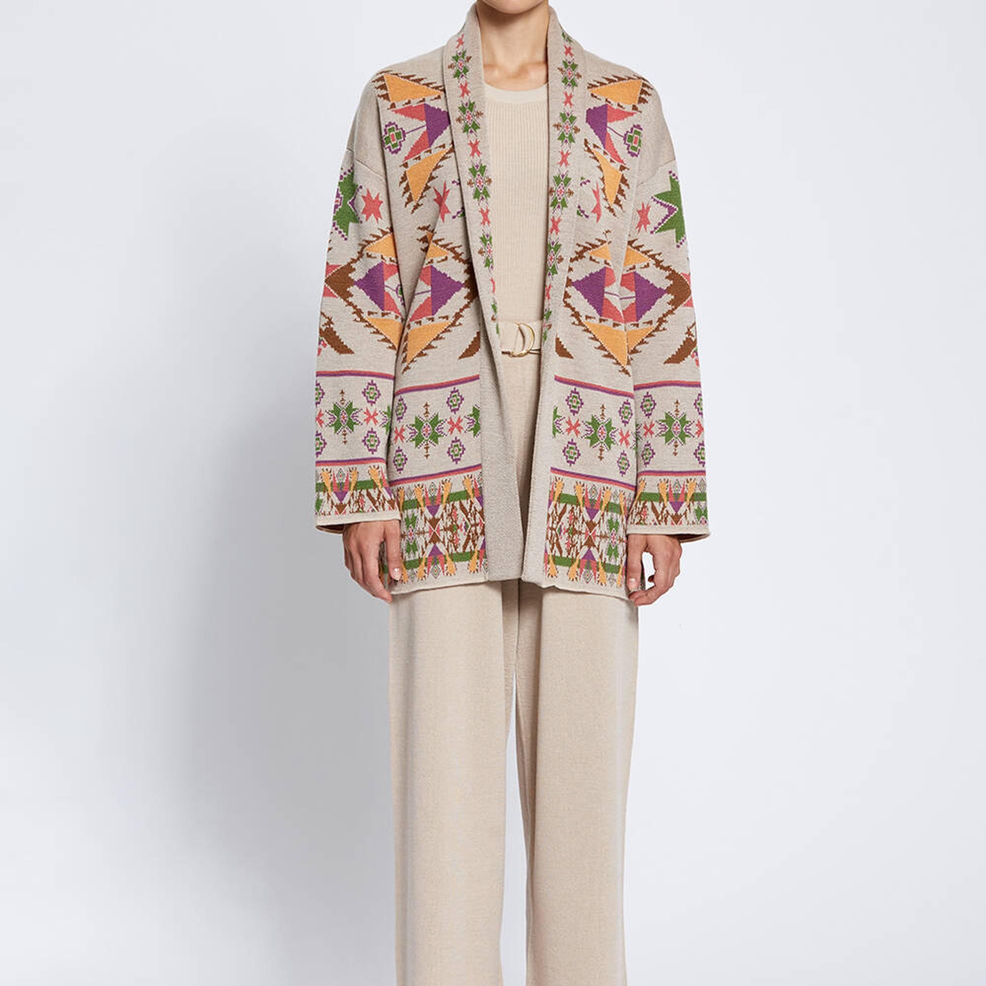 Knitss Jakar Desen Extrafıne Merino Yün Triko Hırka