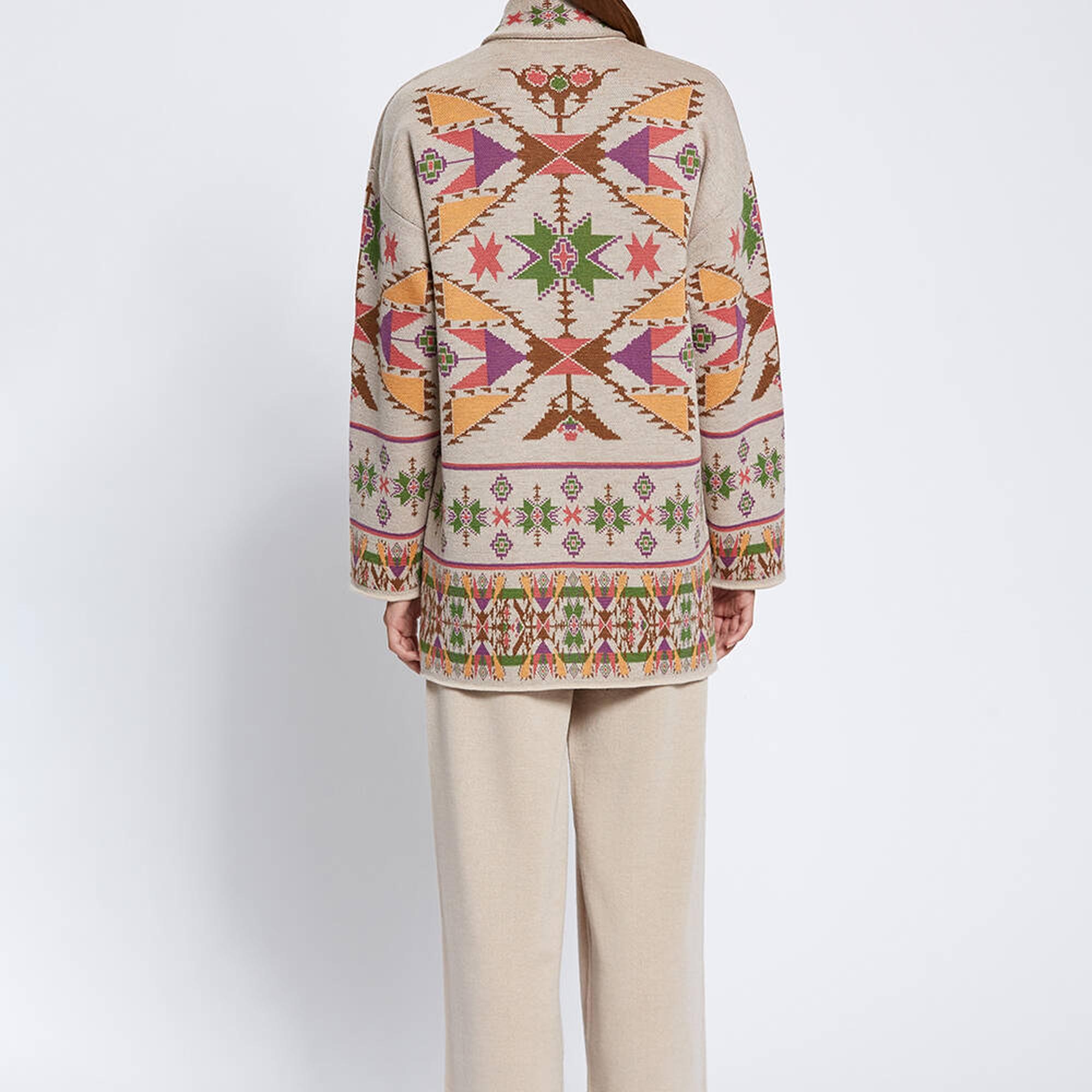 Knitss Jakar Desen Extrafıne Merino Yün Triko Hırka