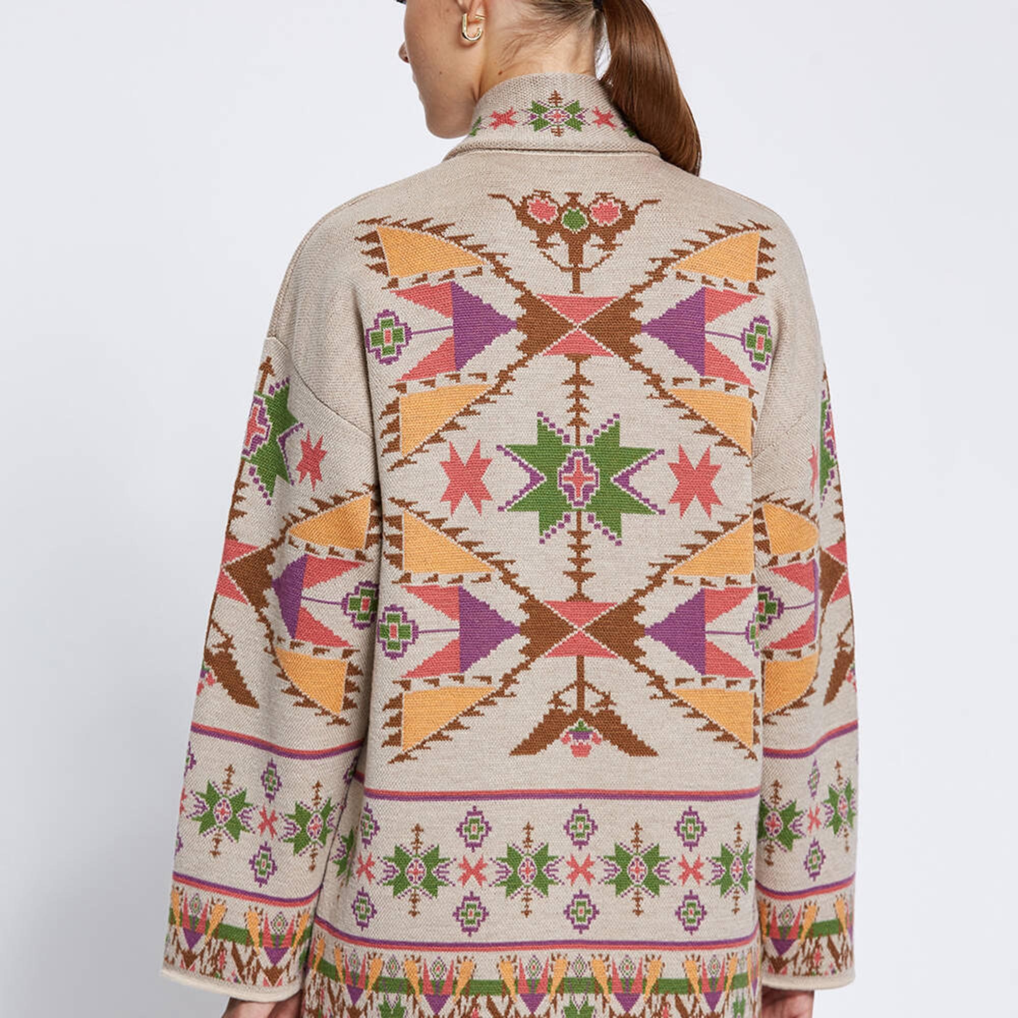 Knitss Jakar Desen Extrafıne Merino Yün Triko Hırka