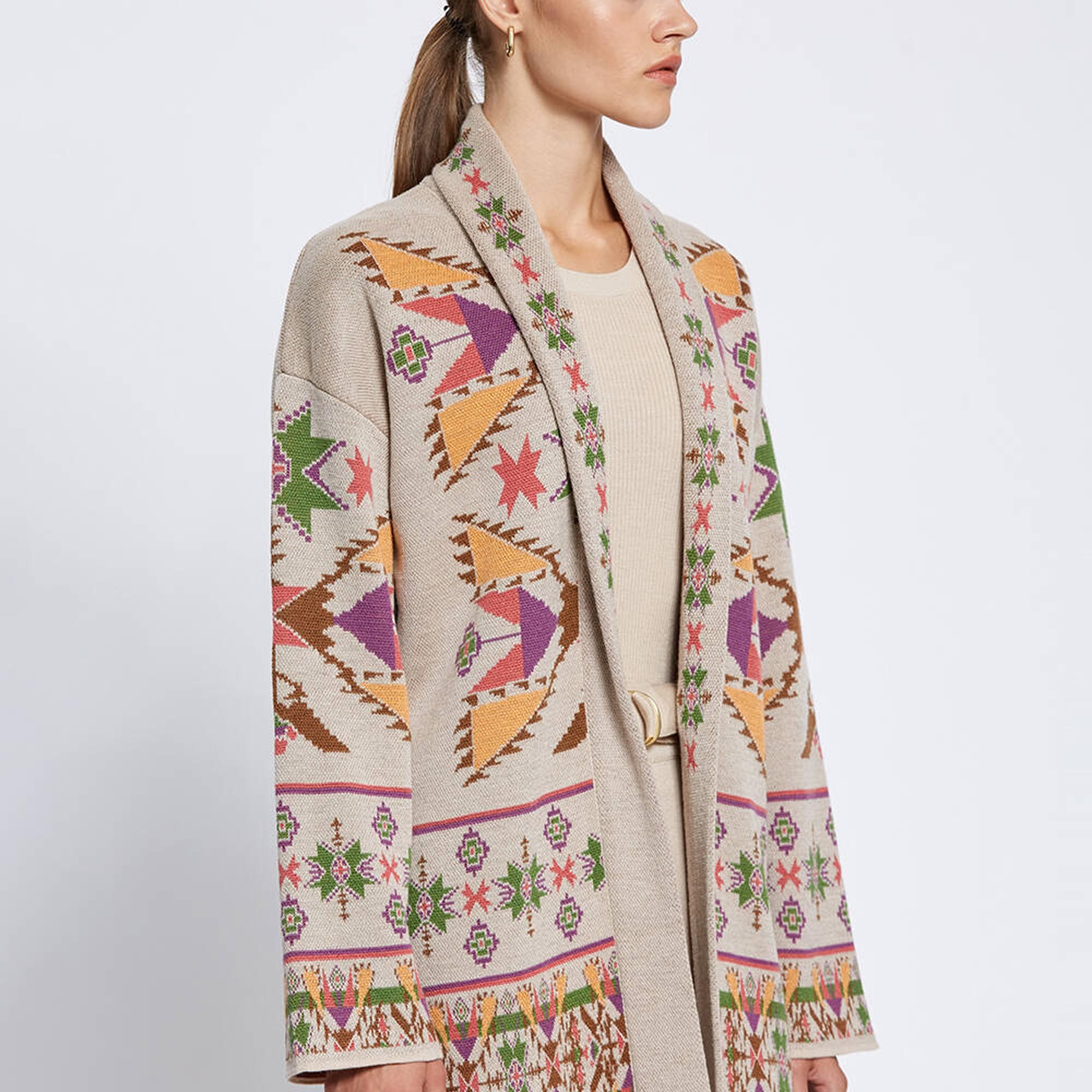 Knitss Jakar Desen Extrafıne Merino Yün Triko Hırka