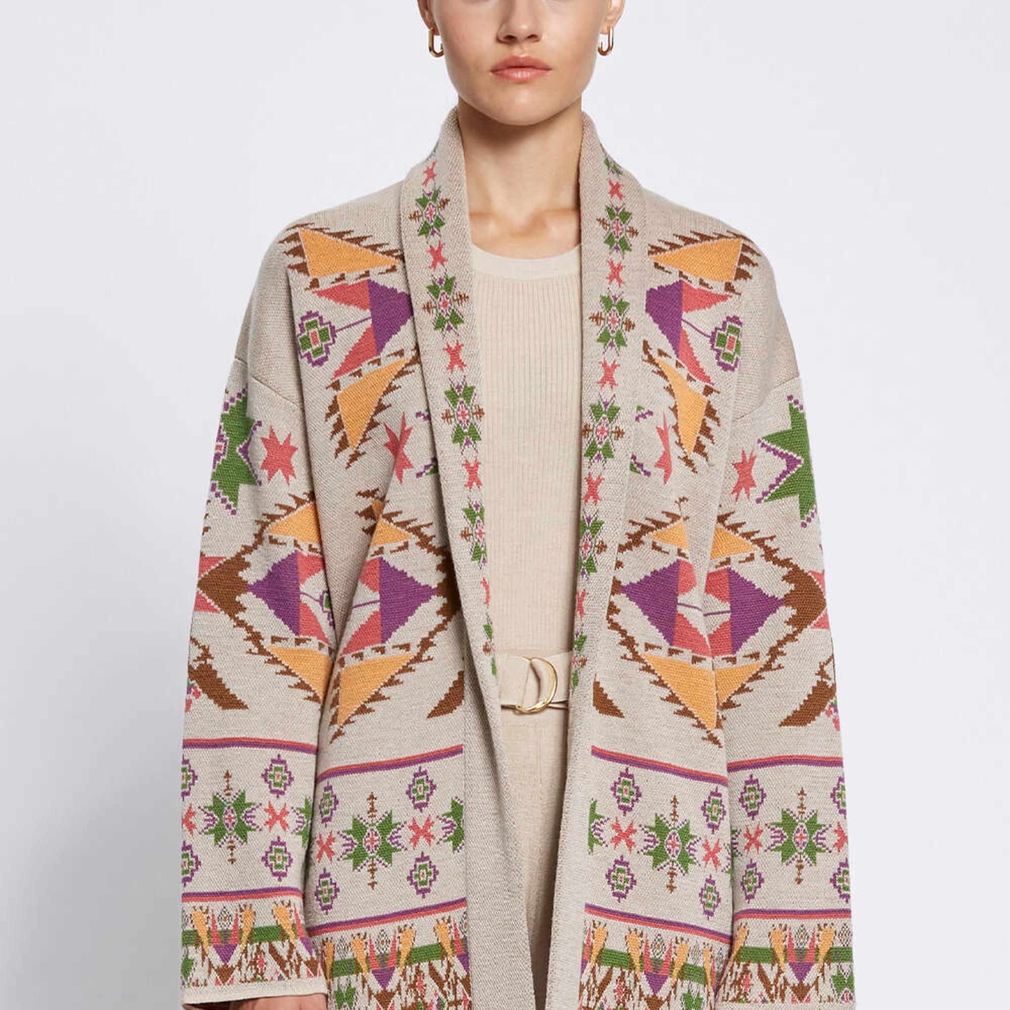 Knitss Jakar Desen Extrafıne Merino Yün Triko Hırka