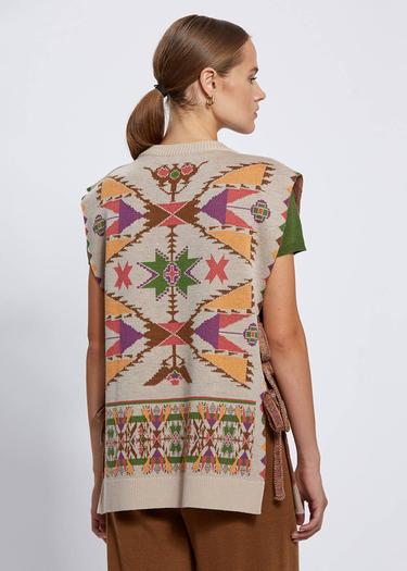  Knitss Jakar Desen Extrafıne Merino Yün Triko Yelek