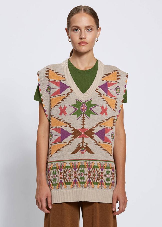  Knitss Jakar Desen Extrafıne Merino Yün Triko Yelek