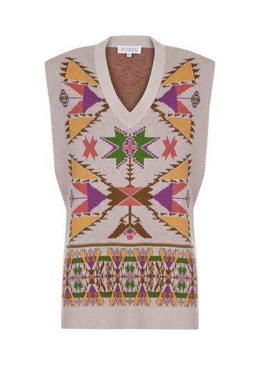  Knitss Jakar Desen Extrafıne Merino Yün Triko Yelek