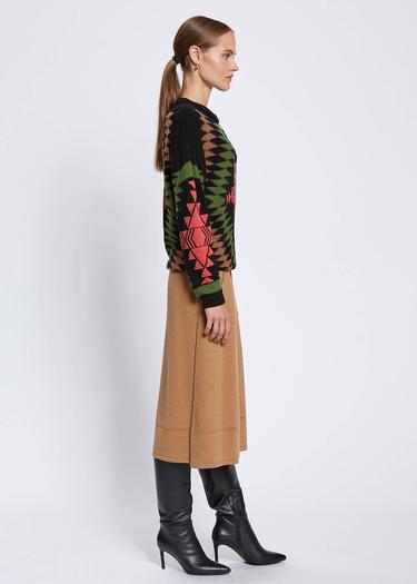  Knitss Etnik Desenli İntersia Siyah Yeşil Triko