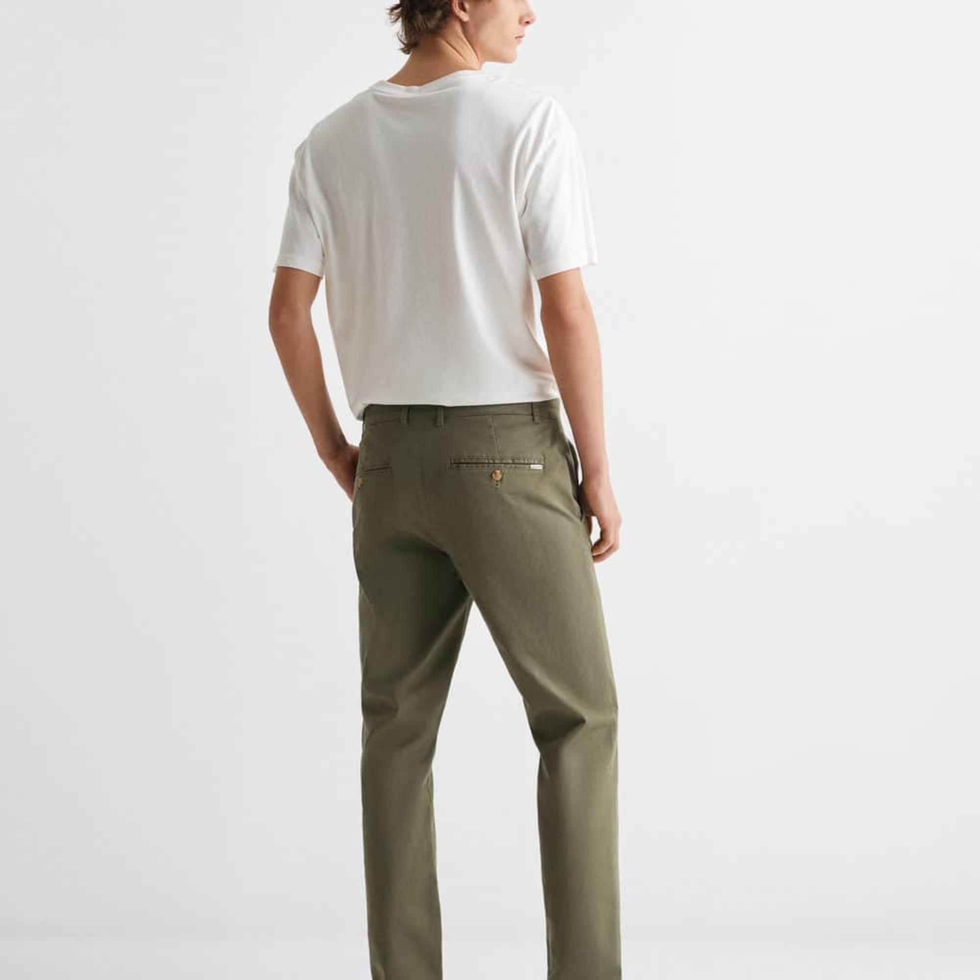 Mango Çocuk Pamuklu Chino Pantolon Haki