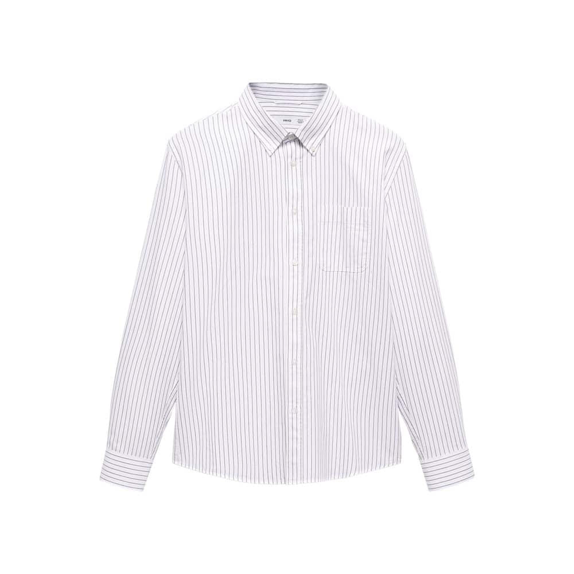 Mango Erkek %100 Pamuklu Kodak Çizgili Gömlek Beyaz