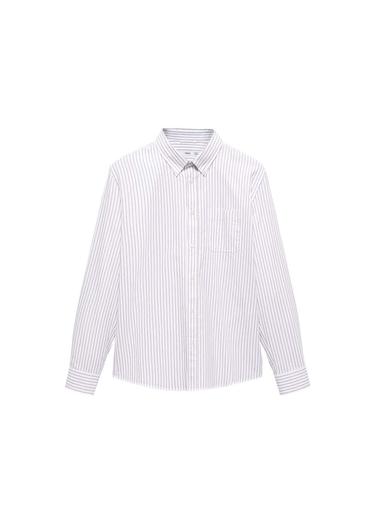  Mango Erkek %100 Pamuklu Kodak Çizgili Gömlek Beyaz