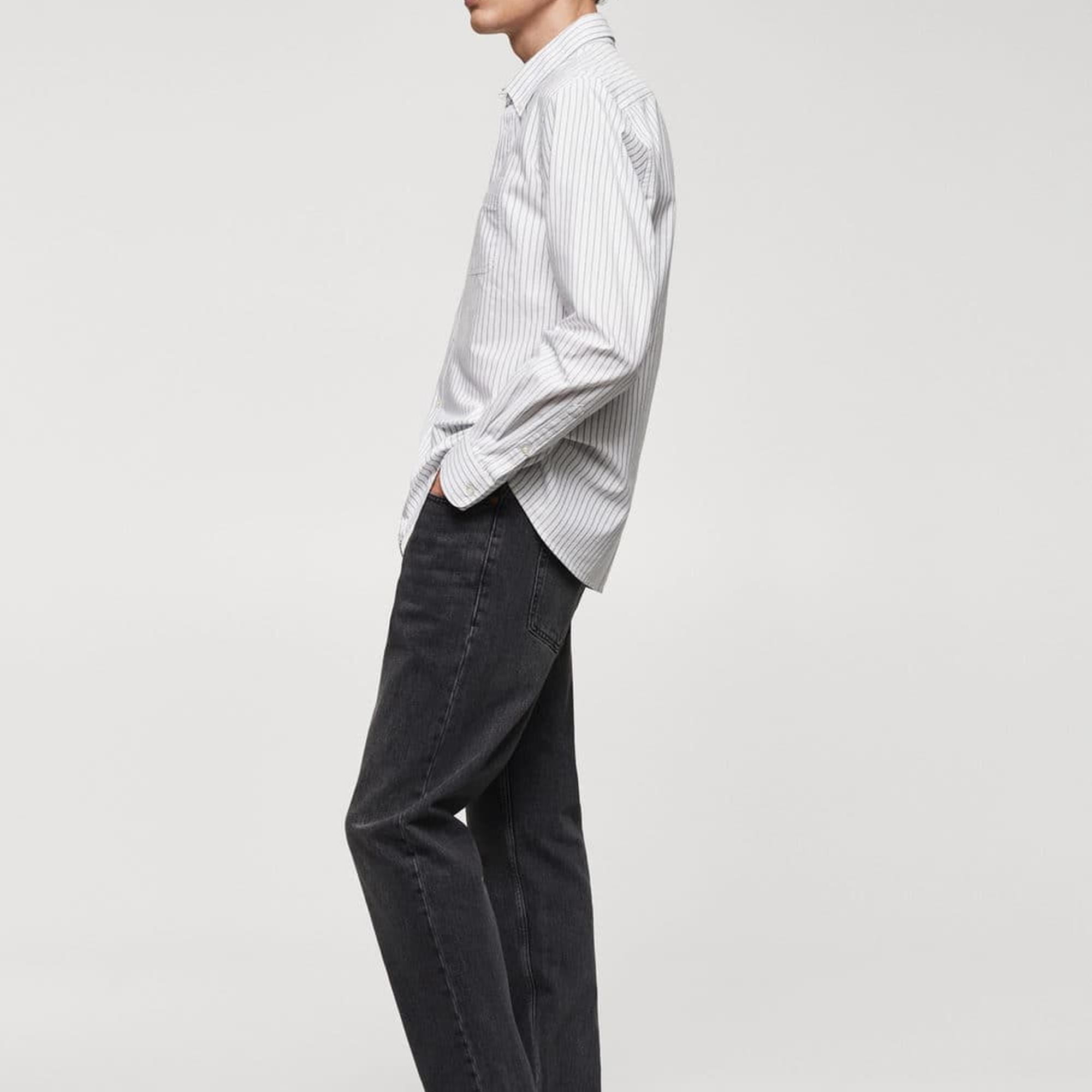 Mango Erkek %100 Pamuklu Kodak Çizgili Gömlek Beyaz